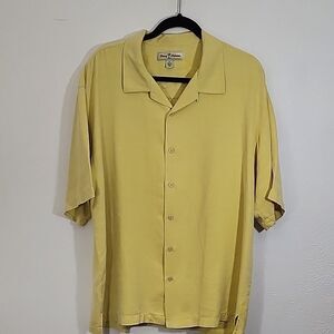 Tommy Bahama Yellow Short Sleeve Button Down Silk Shirt Size XL